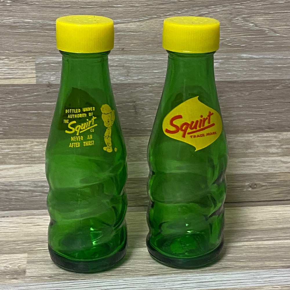 Squirt Green Glass Bottles with Yellow Caps